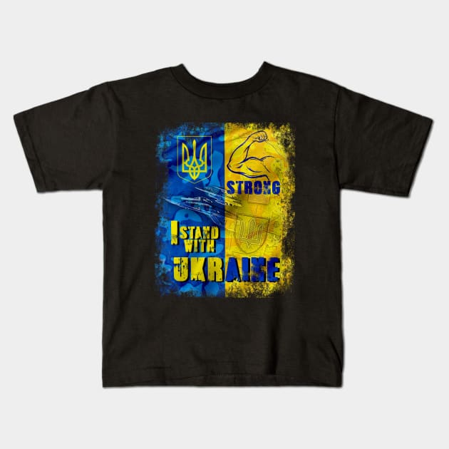 I Stand With Ukraine Strong ukrainian air force Vintage Ukraine Flag Kids T-Shirt by aeroloversclothing